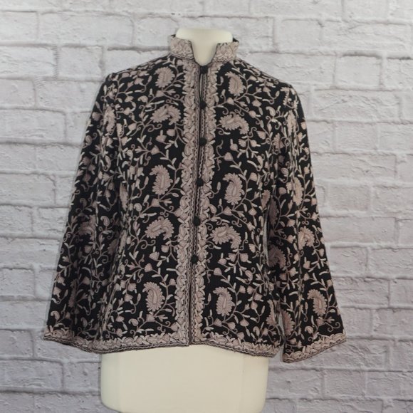 Vintage Merino Wool Hand Embroidered Floral Jacket - Picture 1 of 8